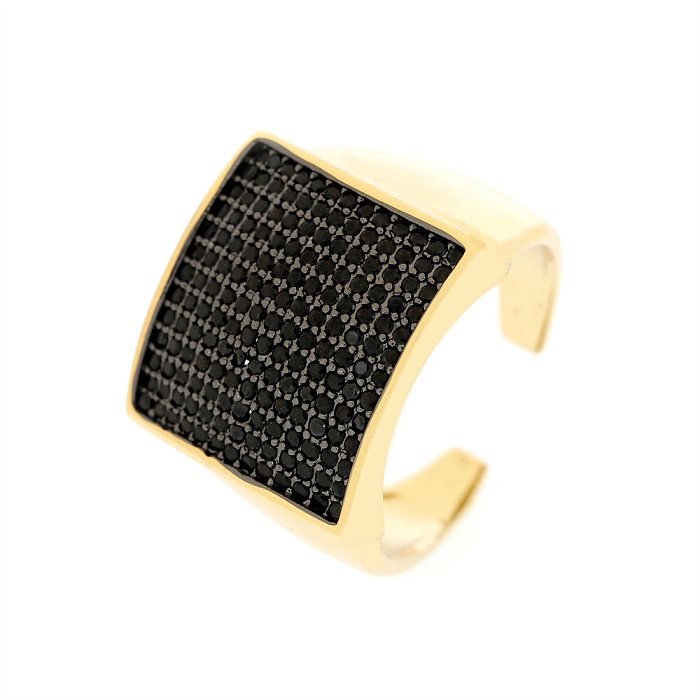 Shiny Square Copper Inlay Zircon Gold Plated Wide Band Ring Open Ring