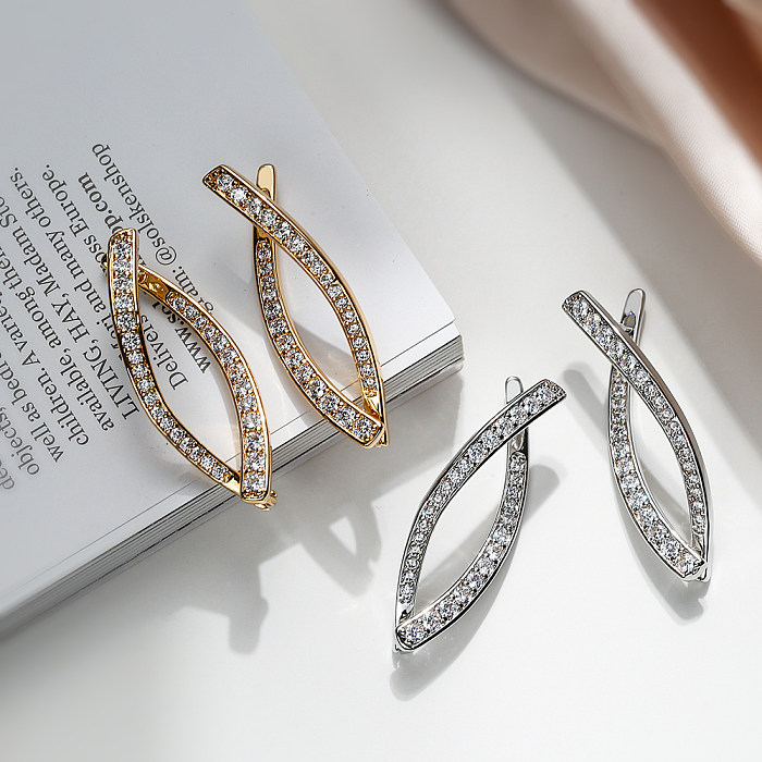 1 Pair Simple Style Commute Geometric Plating Inlay Copper Zircon 18K Gold Plated Earrings