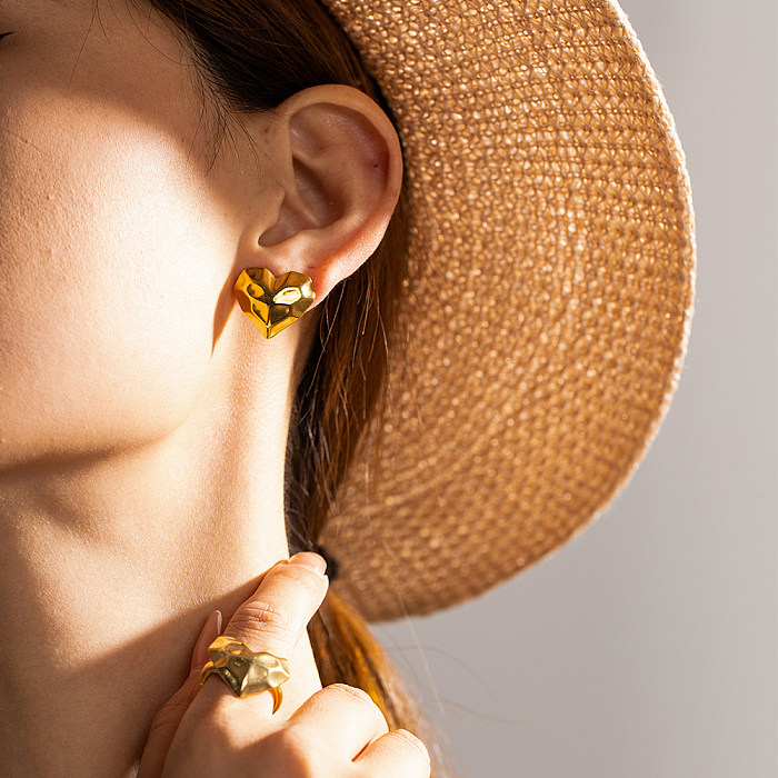 IG Style Heart Shape Stainless Steel Plating 18K Gold Plated Rings Earrings