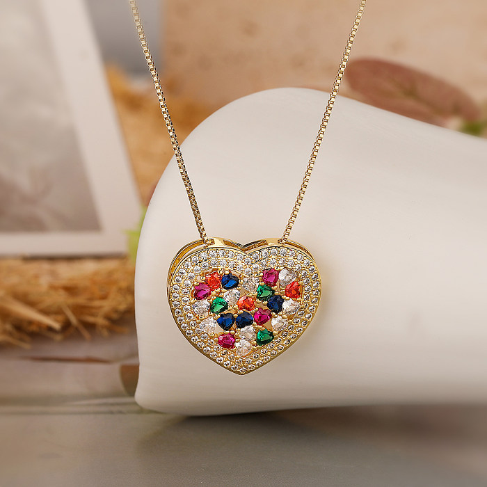 Streetwear Animal Heart Shape Copper Plating Inlay Zircon 18K Gold Plated Pendant Necklace