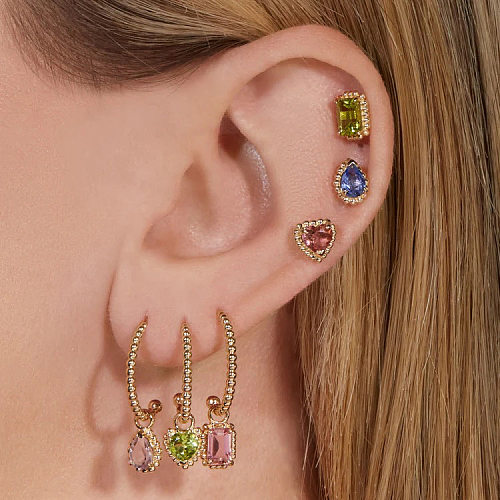 1 Pair Simple Style Water Droplets Heart Shape Rectangle Copper Polishing Plating Inlay Zircon Drop Earrings Ear Studs
