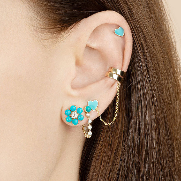 Mehrfarbige herzförmige Ohrringe aus Epoxidharz, einfache, kompakte Wild-Ohrringe