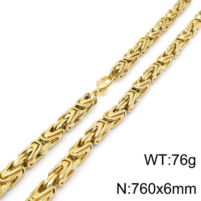 Hip-hop retro cor sólida titânio aço banhado a ouro pulseiras colar