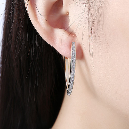 Boucles d'oreilles géométriques en laiton avec incrustation de zircon de style simple, 1 paire