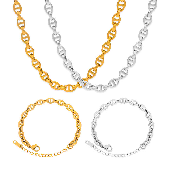 Einfache Halskette mit ovalen Armbändern aus Titanstahl mit Überzug