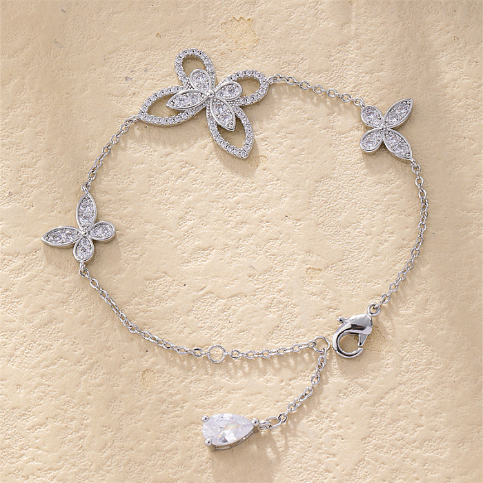 Bracelets en Zircon avec incrustation de cuivre papillon, Style Simple et décontracté, Bracelets à cordon