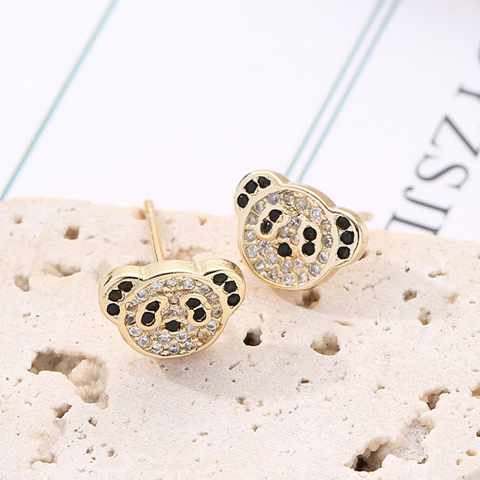 Fashion Star Panda Frog Copper Plating Inlay Zircon Ear Studs 1 Pair