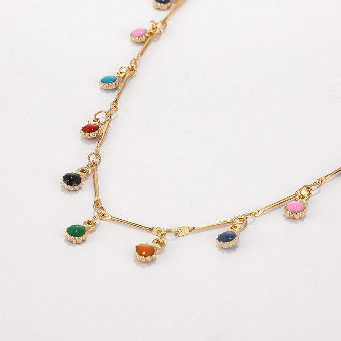 Simple Style Round Copper Enamel Chain Gold Plated Silver Plated Necklace