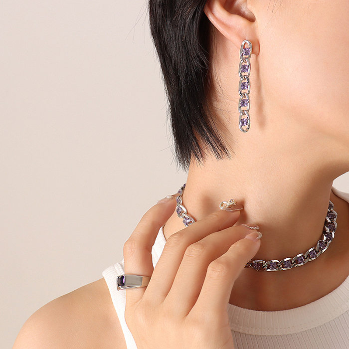 Retro Geometric Titanium Steel Zircon Bracelets Earrings Necklace