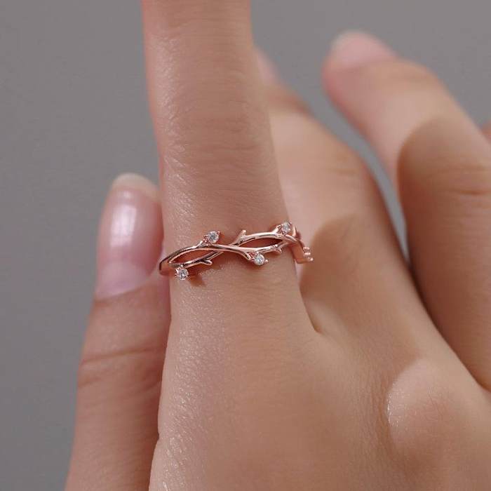 Ring Literary Fan With Diamond Branch Open Single Ring Creative Cross Rattan Adjustable Ring