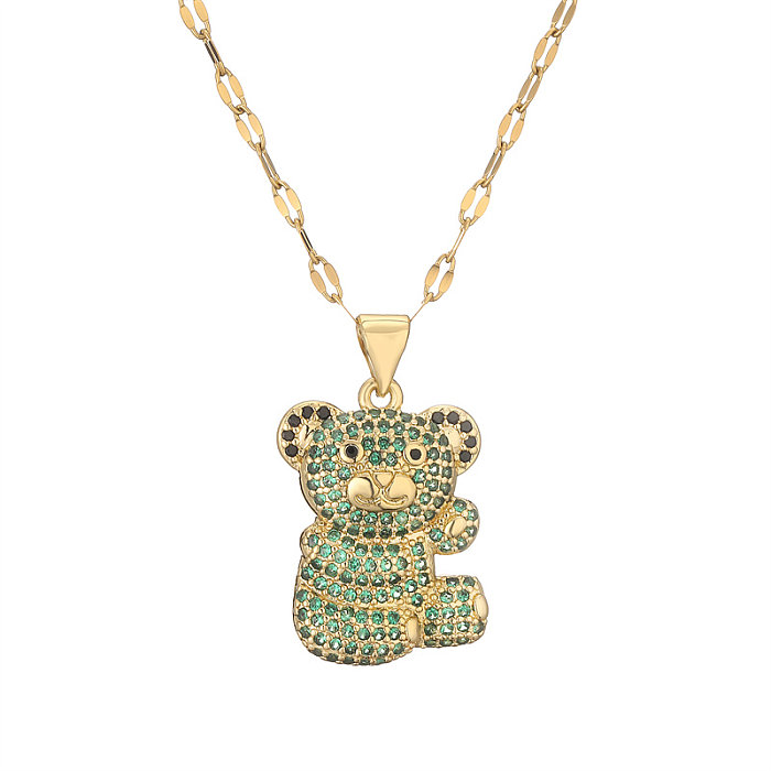 Collier pendentif plaqué or en Zircon avec incrustation de cuivre et ours de Style Simple de Style IG