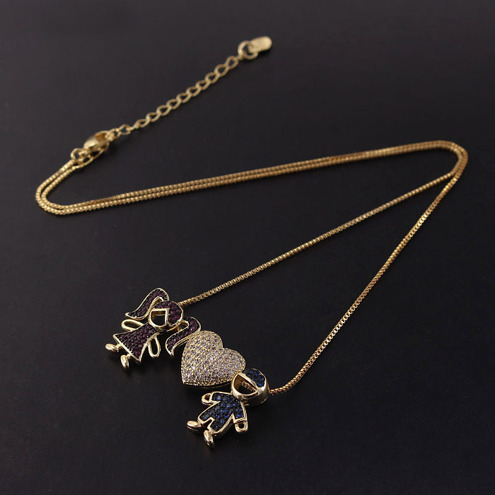 Estilo simples forma de coração chapeamento de cobre incrustação zircão colar pingente banhado a ouro