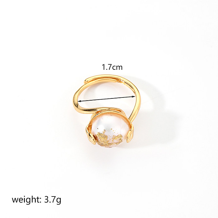Retro Flower Butterfly Copper Plating Inlay Freshwater Pearl 18K Gold Plated Open Rings