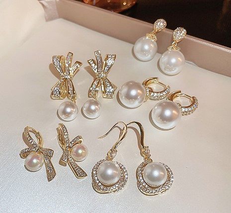Boucles d'oreilles pendantes en Zircon et perles, nœud papillon à la mode, 1 paire