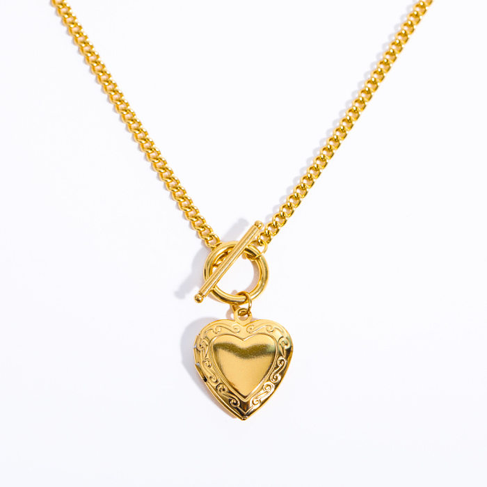 Collier pendentif rétro en forme de cœur plaqué cuivre, 1 pièce