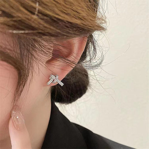1 Pair IG Style Bow Knot Plating Inlay Copper Zircon Ear Studs
