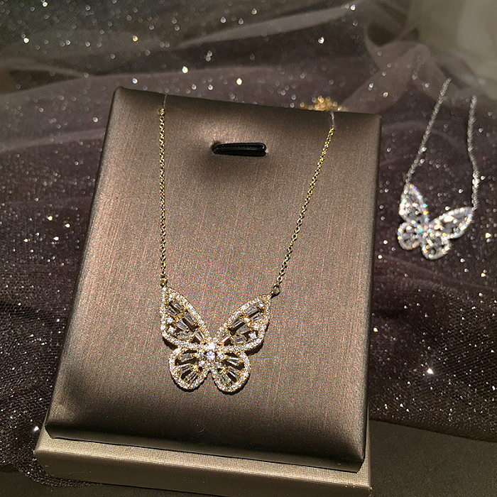 Hohler Schmetterling Mikro eingelegter Zirkon Super Fee Dreidimensionale Schmetterling Schlüsselbeinkette Halskette Großhandel Schmuck