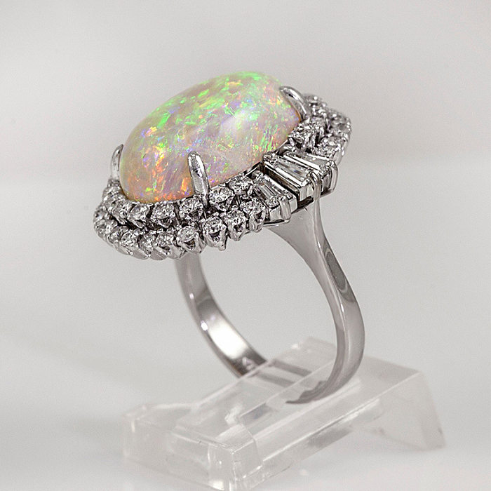 Moda grande opala cobre incrustada zircão opala anel joias atacado