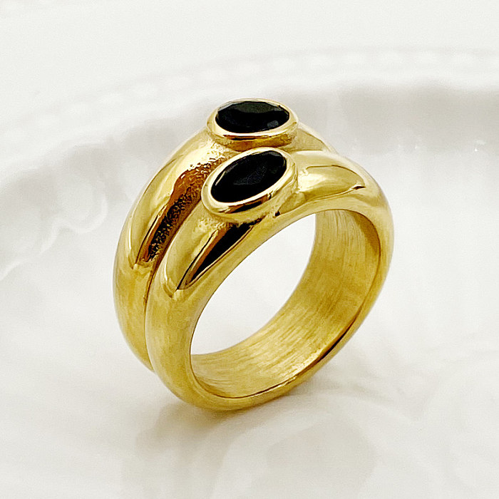 Glamouröse Vintage-Stil-Ringe mit geometrischer Edelstahl-Beschichtung und Zirkon-Inlay