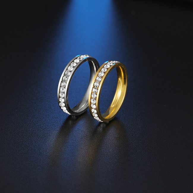 Simple Single Row Diamond Stainless Steel Ring
