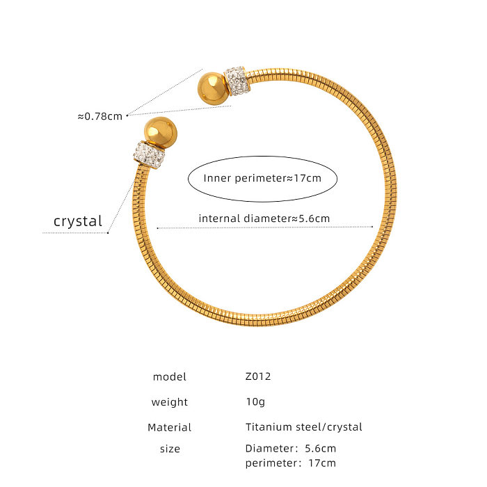 Pulseras de anillos chapadas en oro con diamantes de imitación con incrustaciones de acero de titanio de color sólido de estilo simple