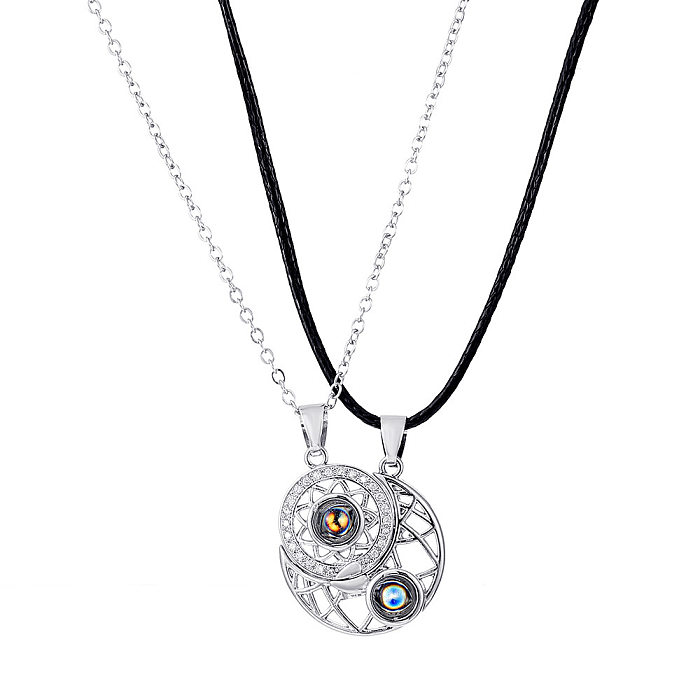 Streetwear Sun Moon Copper Plating Zircon Pendant Necklace