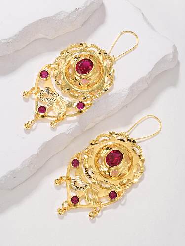 1 Paar Vintage-Stil, römischer Stil, glänzende Quasten-Beschichtung, Kupfer-Zirkon-Ohrringe, 18 Karat vergoldet