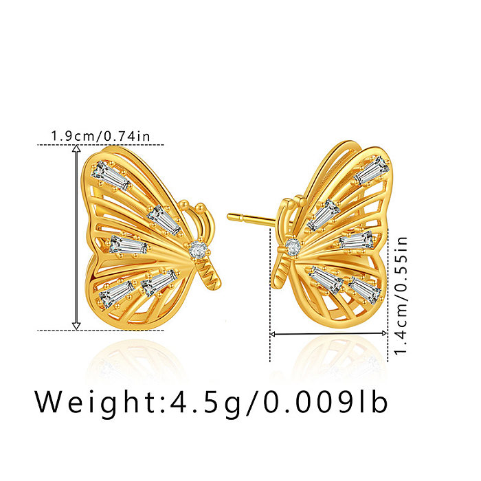 1 Pair Simple Style Butterfly Inlay Copper Zircon Earrings