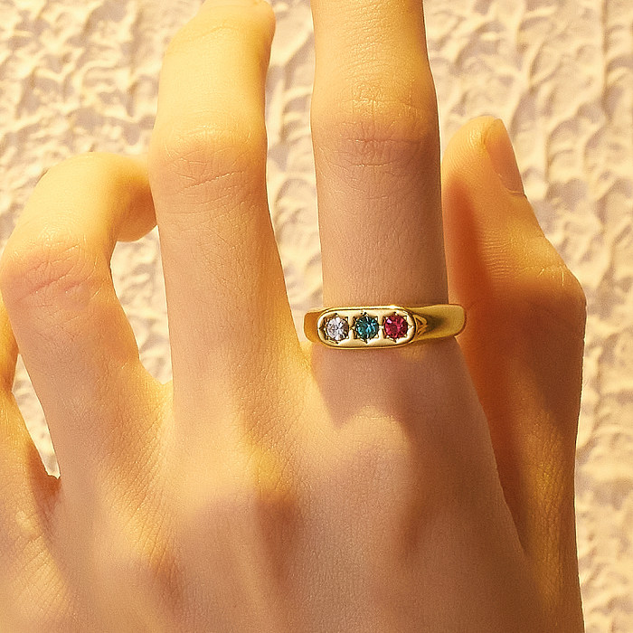 Vintage Style Baroque Style Roman Style Round Stainless Steel Inlay Zircon Rings