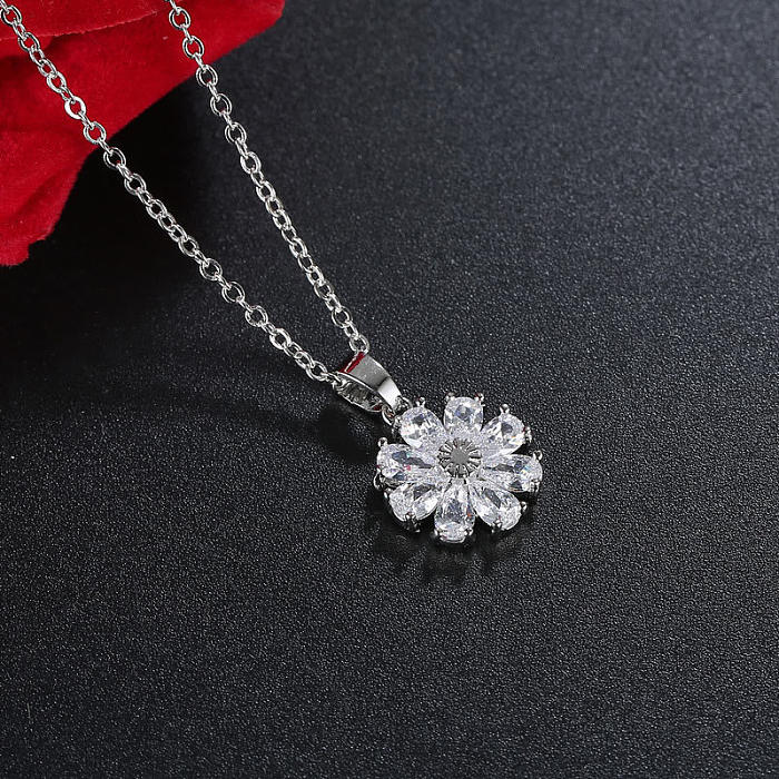 Casual Simple Style Flower Copper Zircon Pendant Necklace In Bulk