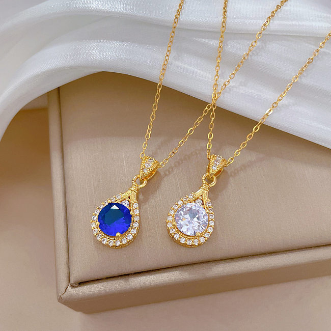 Sweet Water Droplets Titanium Steel Copper Artificial Gemstones Pendant Necklace In Bulk
