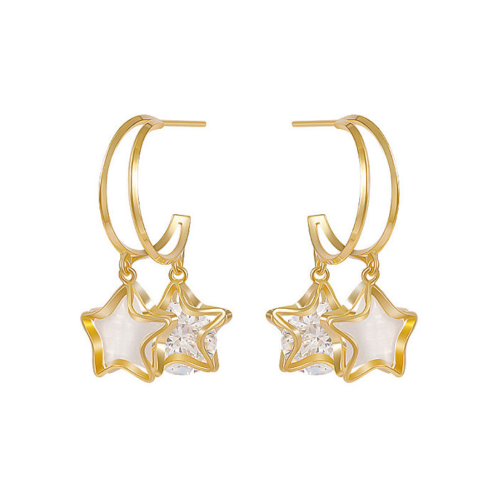 Fashion Star – boucles d'oreilles pendantes avec incrustation de cuivre, pierres précieuses artificielles, 1 paire