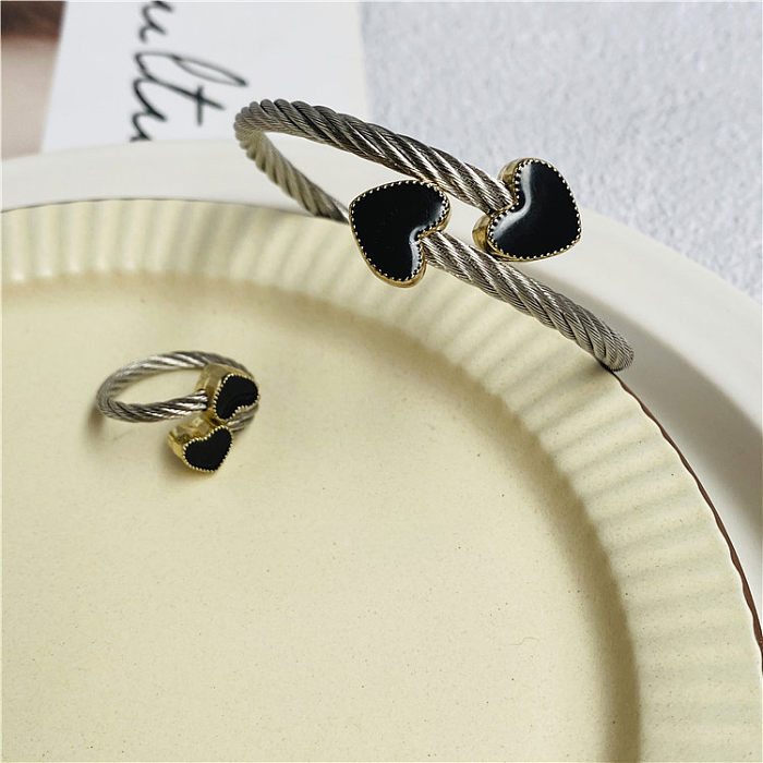 Pulseiras de anéis femininas esmaltadas de aço inoxidável em formato de coração estilo simples casual