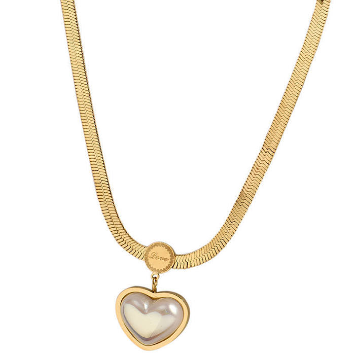 Fashion Heart Shape Titanium Steel Inlay Pearl Earrings Necklace