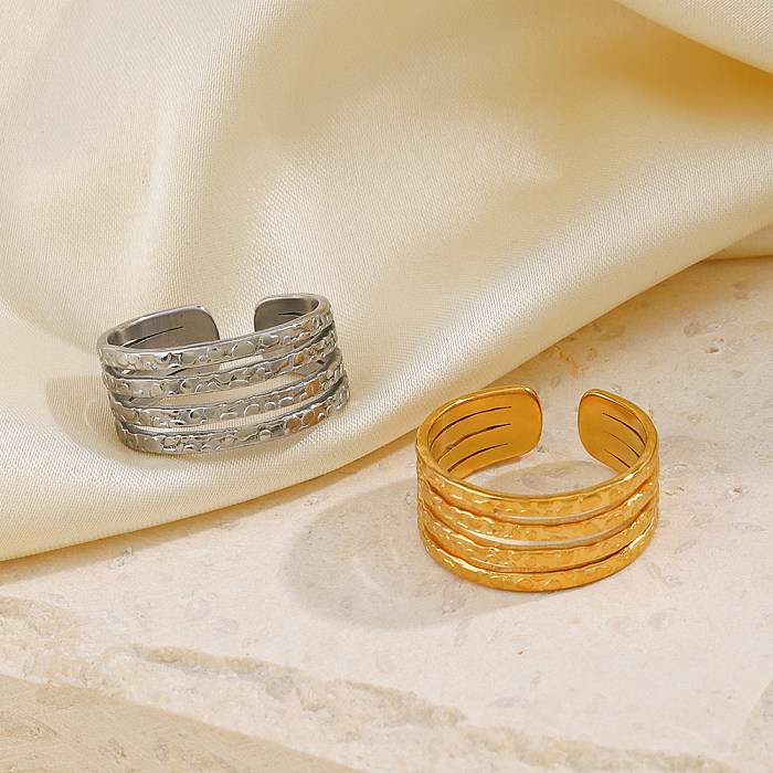 Basic Simple Style Lines Stainless Steel Plating 18K Gold Plated Open Rings