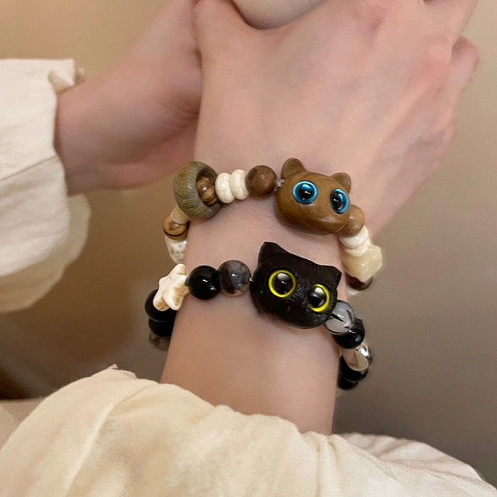 Bracelets de perles en cuivre de chat de style simple et mignon