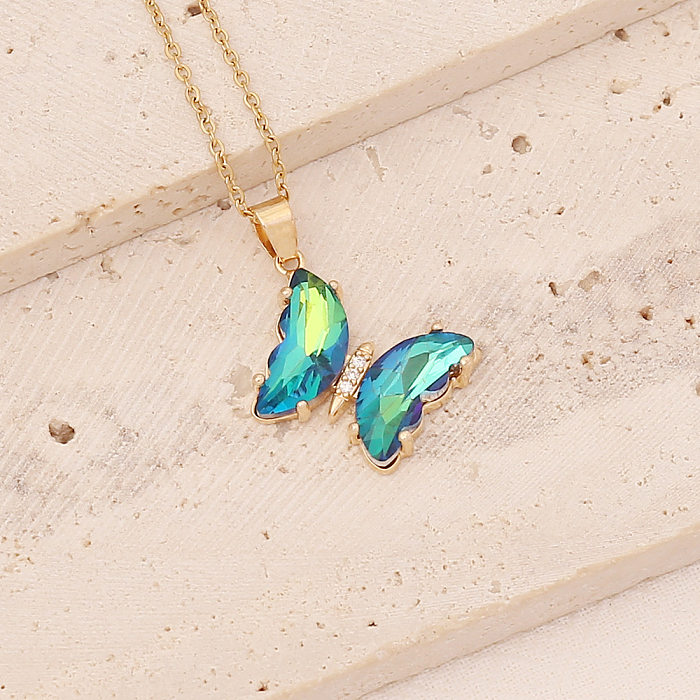 Multicolor Gradient Butterfly Personality Stainless Steel Necklace