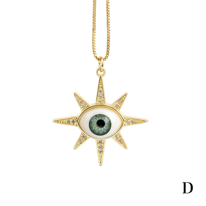 Fashion Devil'S Eye Copper Inlay Resin Zircon Pendant Necklace