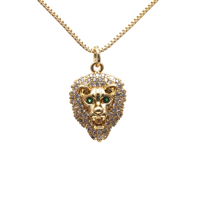 Collar con colgante chapado en oro con incrustaciones de esmalte de cobre y leopardo de tigre de estilo vintage