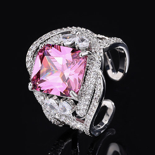 Lady Square Copper Irregular Inlay Gem Open Rings