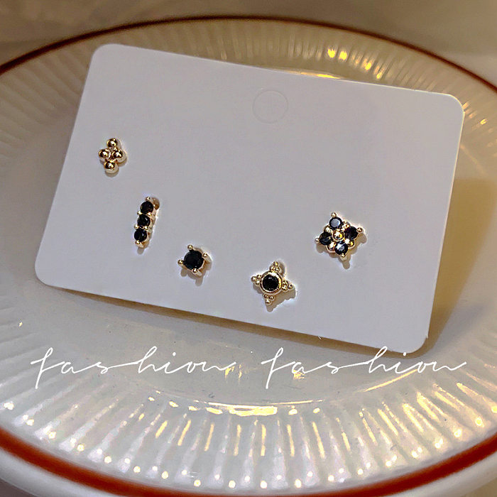 Cute Star Heart Shape Bow Knot Copper Plating Inlay Zircon Hoop Earrings Ear Studs 1 Set
