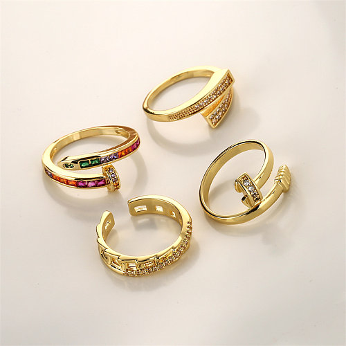 Modischer Schlangen-Kupfer-vergoldeter offener Ring mit Inlay und Zirkon, 1 Stück
