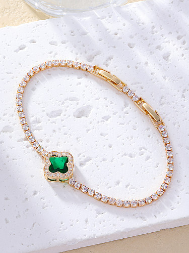 Elegant Solid Color Copper Plating Inlay Zircon White Gold Plated Gold Plated Bracelets