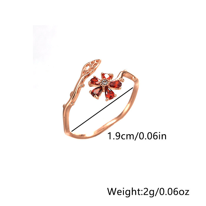 Sweet Flower Copper Inlay Rhinestones Open Rings