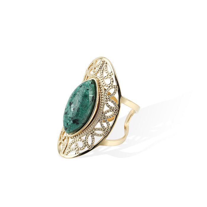 New Ethnic Style Retro Opening Ring Stainless Steel Natural Turquoise Adjustable Ring