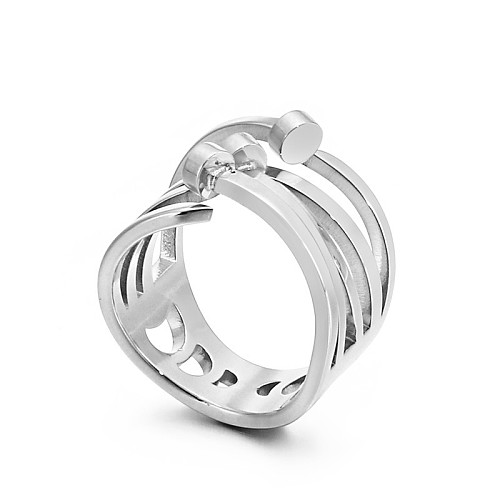 Novo estilo de aço inoxidável conjunto oco anel moda simples dedo indicador coreano anel simples