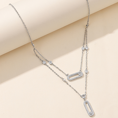 Elegant Simple Style Rectangle Copper Layered Plating Inlay Zircon 18K Gold Plated Pendant Necklace