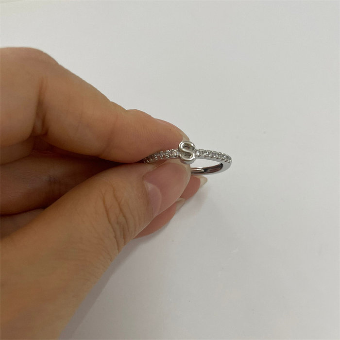 Cute Simple Style Commute Letter Copper Plating Inlay Zircon 14K Gold Plated White Gold Plated Open Rings