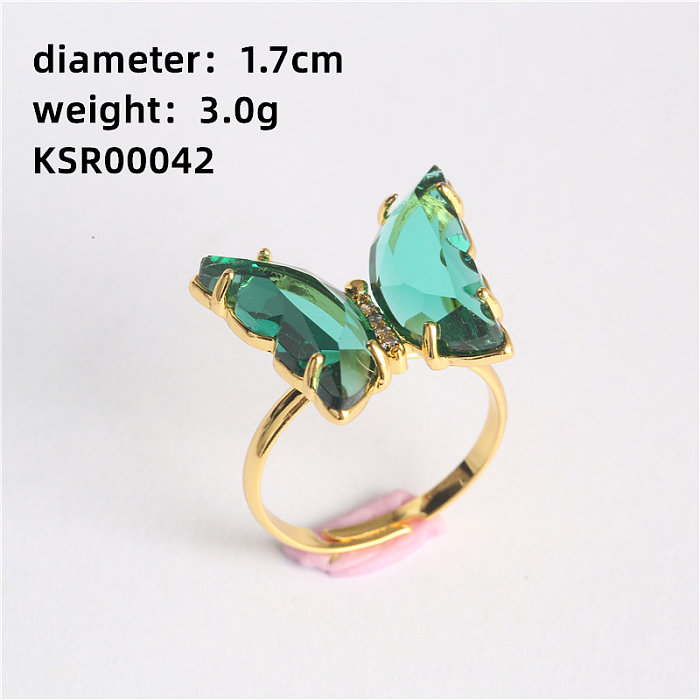 Casual Vintage Style Butterfly Copper Butterfly Inlay Glass Open Rings