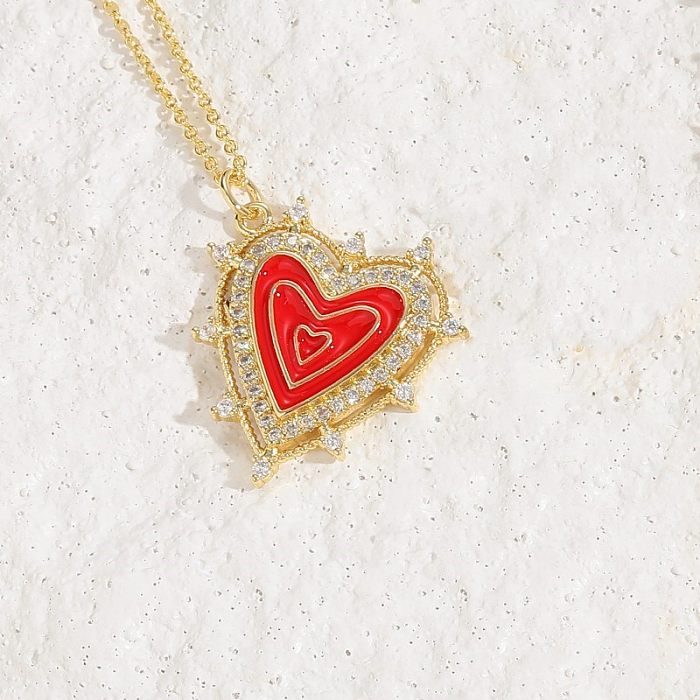 Lady Classic Style Streetwear Heart Shape Copper Enamel Plating 14K Gold Plated Pendant Necklace